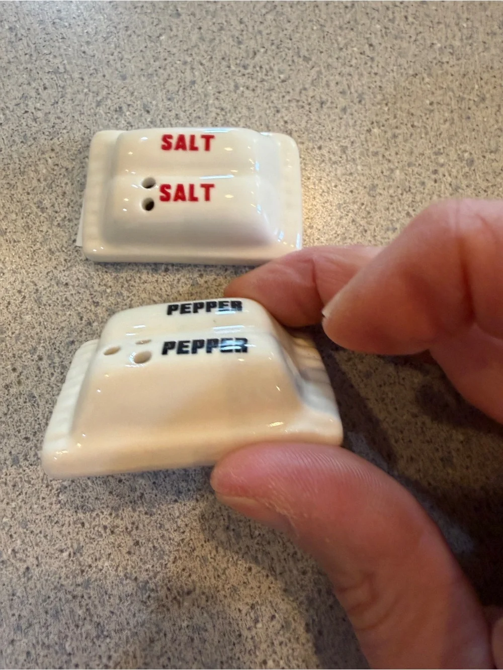 New Crate & Barrel Mini Salt & Pepper Shaker Butter Dish Shaped 2